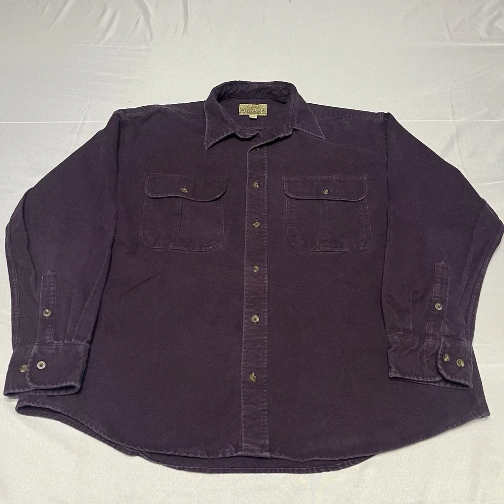 Vintage Cabela's Chamois Shirt Mens XL Eggplant Long Sleeve Heavy Cotton Cottage